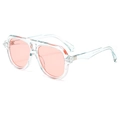 Retro aviator oversized sunglasses with transparent frame and light orange lenses - Transparent Blue Frame Pink Lens