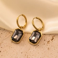 Detail of 18K gold-plated hoop earrings featuring emerald-cut smoky grey zircon pendants - Gold with Grey Zirconia