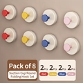 8-pack vacuum suction cup hooks set in red, yellow, blue, and pink folding designs - Set of 8 / Red + Pink + Yellow + Blue