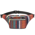 Ethnic bohemian woven waist bag with colorful stripes and adjustable black strap - Style A/Colorful Stripes
