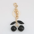 Sparkling black cherry keychain with gold metal hooks and glitter resin finish - Black Large and Small Cherry with Light Gold