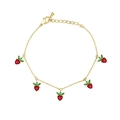 Golden strawberry bracelet featuring red heart-shaped zircon and green gem accents - Strawberry Shape Style (XL00127)