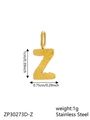 Polished gold stainless steel letter Z pendant with detailed size and weight measurements - Letter-Z / Gold