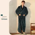 Unisex plush forest green flannel robe with shawl collar and waist belt tie - Forest Green (Men)