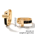 Minimalist gold U-shaped hoop earrings with black geometric inlay and detailed dimensions - Gold/Black Zirconia