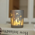 Frosted dark grey glass candle holder with elk and forest pattern for Christmas decor - Xmas Tree Reindeer / Small (5.5*6.5cm) / Silver