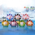 Collectible Oriental Fox figurines set featuring various translucent colorful resin styles - M328 Oriental Fox Box 6 / Full Box Set