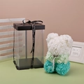 Artificial rose teddy bear in white and turquoise gradient with a clear gift box - 23CM Bear+Gift Box+Light / Blue Gradient