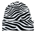 Knit beanie hat featuring bold black and white zebra pattern with ribbed cuff detail - M (56-58cm) / Zebra White