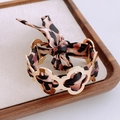 Leopard print silk bracelet with gold hollow clover metal charm for a stylish look - Gold Leopard Printed Silk Scarf Bracelet