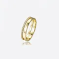 Double-layered gold-plated S925 silver ring featuring one plain band and one with white zircons - US 6 / Gold