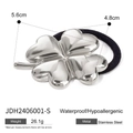 Zilveren roestvrijstalen klaver hanger haarelastiek met stevige zwarte elastische band - Zilveren Stijl (JDH2406001-S)