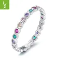 Minimalist S925 sterling silver rainbow ring with colorful zircon stones in a full band - US 9 / Platinum Plated