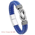 Blue braided leather bracelet for men featuring a 22.5cm silver alloy magnetic clasp - 22.5CM / Blue