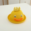 Detailed view of yellow cartoon straw hat featuring 3D duck eyes and beak for kids - Hat Only / Yellow