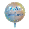 Round gradient birthday balloon with Feliz Cumpleaños text and golden polka dots - Round Gradient Blue Spanish Birthday