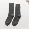 Vertical ribbed cotton crew socks in dark gray color with classic knit texture - One Size / Dark Gray