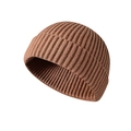 Winter knitted docker cap in brown rib-knit style for hip-hop streetwear warmth - One Size / Camel