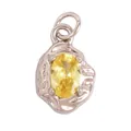 Silver-plated copper charm featuring an oval yellow zircon in a prong setting - L229092-Yellow White Gold