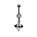 Black curved navel ring with sparkling zircons and pink heart charm with thorn detail - Black Thorns Heart Style (24032201-2)