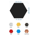 Detailed size guide and six color options for hexagonal acrylic mirror wall stickers - Silver-12Pcs-23cm