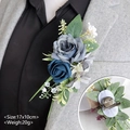 Blue and grey silk rose boutonniere for weddings, 17x10cm floral suit accessory - Corsage / Haze Blue