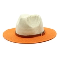 Chapeau Panama bicolore avec calotte beige, bord orange et ruban en cuir décoratif - M (56-58cm) / Blanc Crème + Orange