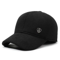 Gorra de béisbol de invierno negra para hombre en fieltro con orejeras y logo metálico - Ajustable / Negro