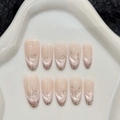 Handmade purple cat's eye press-on nails with silver French tips and rhinestones - XS