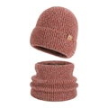 Winter knitted hat and scarf set in red-white marl with thick plush lining for warmth - Marl Red (2-Piece Set)