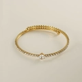 18K gold plated stainless steel open bangle with full pavé cubic zirconia gemstones - White Zirconia