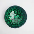 Natural coconut shell bowl with green shell inlay and black matte exterior finish - Green Polka Dot Style