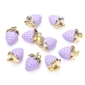 Bulk set of 10 matte purple strawberry pendants with gold metal leaf caps and rings - Matte Purple