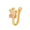 Gold crown non-pierced nose ring with three white zircon stones and U-shaped design - Gold Crown (WG-1383)