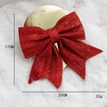Glittery red Christmas bow decoration with gold tag, 17x20cm size, festive ornament - 17cm Red Bow