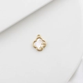 18k gold clover pendant with white mother of pearl and engraved cross star elements - Four-leaf Clover 12mm