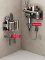 Gunmetal grey bathroom organizer set with hair dryer holder and dual tumbler rack - Combo Set - 2 Person Hair Dryer Holder + Toothbrush Rack