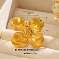Golden flower-shaped stainless steel ring with 18k gold plating and wavy petal design - Large Wavy Petal (1260)