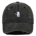 Distressed black cotton baseball cap featuring a cute ghost embroidery and ripped details - One Size / Black