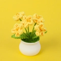 Detailed handmade crochet forget-me-not potted plant with yellow yarn flowers and white pot - Yellow