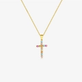 S925 sterling silver gold necklace with colorful zircon stones in a cross pendant - 925 Silver / Gold/Multi-color (Colorful Stone)