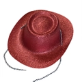 Sombrero de vaquero rojo con purpurina para fiestas y cordón decorativo blanco y negro - Talla Única(58cm) / Rojo