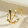 Macro view of gold minimalist croissant spoon ring with adjustable mirror polished finish - OT Buckle D Shape Ring