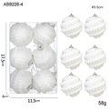 White Christmas ornaments set of 6 with silver sequins and pearl beads detail - White Bead Wrapped Foam Balls / 6Pcs