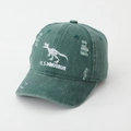 Detail of vintage green baseball cap with dinosaur skeleton embroidery and distressed holes - 52cm (2-6 Years) / Dark Green