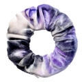 Velvet tie-dye hair scrunchie with hidden zipper in purple white and black pattern - Tie-Dye Dark Purple