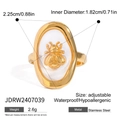 Detail showing dimensions and 18k gold bee engraving on waterproof stainless steel ring - Gold Bee Stainless Steel-JDRW2407039