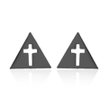 Minimalist matte black triangle stud earrings with hollow cross design for men and women - Triangle Hollow Cross / Black
