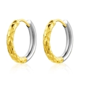 Fashionable gold and silver dual-tone hoop earrings with a hammered metal texture - Gold and Silver Hammered Two-Tone Hoop Earrings (E706-GO-ST)