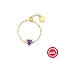 Anello a catena regolabile in argento S925 con zircone viola a cuore placcato oro - Oro Viola Cuore